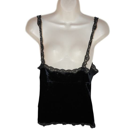 Express Black Velvet Cami Top Sheer Mesh V-Neck Adjustable Straps Size L - Picture 7 of 8